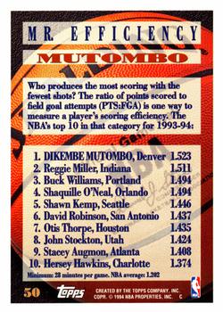 1994-95 Topps #50 Dikembe Mutombo Back