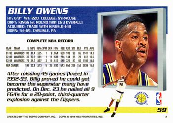 1994-95 Topps #59 Billy Owens Back
