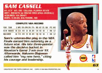 1994-95 Topps #63 Sam Cassell Back