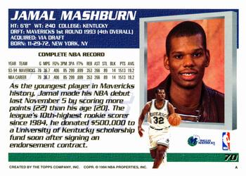 1994-95 Topps #70 Jamal Mashburn Back