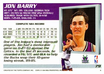 1994-95 Topps #79 Jon Barry Back