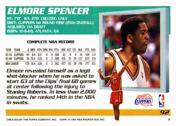 1994-95 Topps #92 Elmore Spencer Back