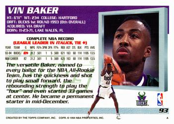 1994-95 Topps #93 Vin Baker Back