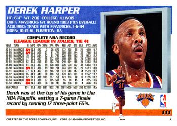 1994-95 Topps #111 Derek Harper Back