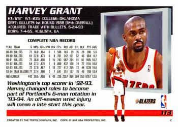 1994-95 Topps #113 Harvey Grant Back