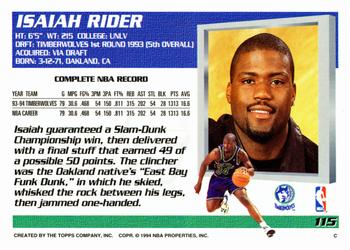 1994-95 Topps #115 Isaiah Rider Back