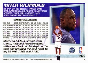 1994-95 Topps #116 Mitch Richmond Back