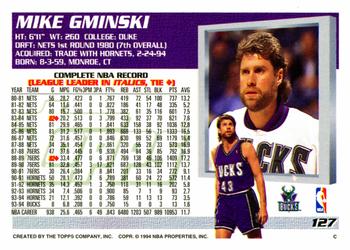 1994-95 Topps #127 Mike Gminski Back
