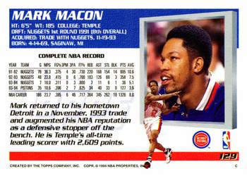1994-95 Topps #129 Mark Macon Back