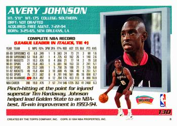 1994-95 Topps #130 Avery Johnson Back