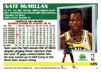 1994-95 Topps #135 Nate McMillan Back