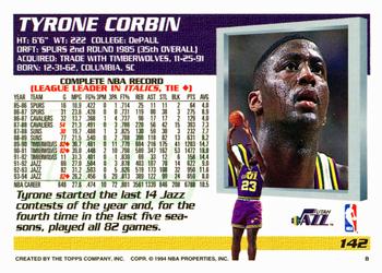 1994-95 Topps #142 Tyrone Corbin Back