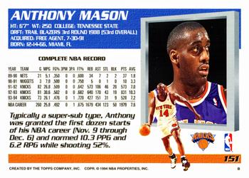 1994-95 Topps #151 Anthony Mason Back