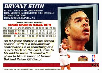 1994-95 Topps #173 Bryant Stith Back