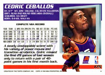 1994-95 Topps #175 Cedric Ceballos Back
