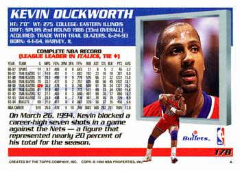 1994-95 Topps #178 Kevin Duckworth Back