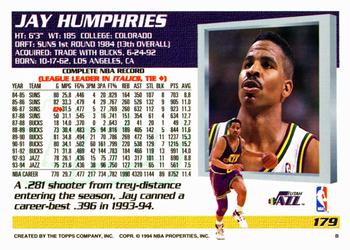1994-95 Topps #179 Jay Humphries Back