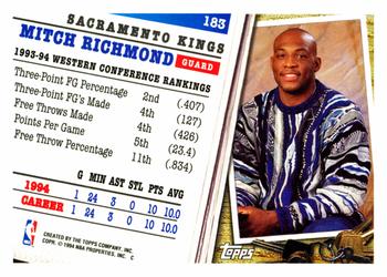 1994-95 Topps #183 Mitch Richmond Back