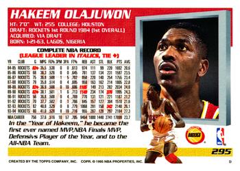 1994-95 Topps #295 Hakeem Olajuwon Back
