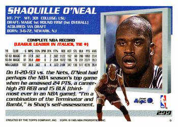 1994-95 Topps #299 Shaquille O'Neal Back