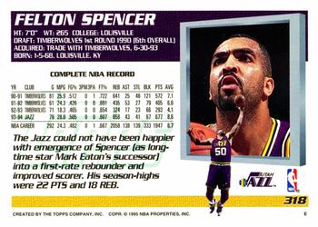 1994-95 Topps #318 Felton Spencer Back