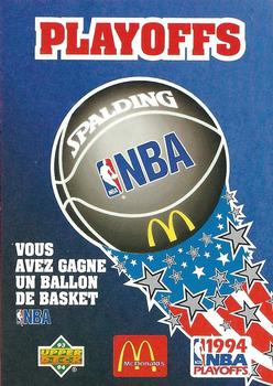 1994 Upper Deck McDonald's Teams (French) #NNO Playoffs / Pour Obtenir Votre Ballon NBA McDonald's Front