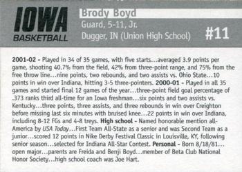 2002-03 Iowa Hawkeyes #NNO Brody Boyd Back