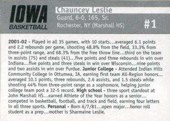 2002-03 Iowa Hawkeyes #NNO Chauncey Leslie Back