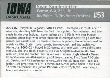 2002-03 Iowa Hawkeyes #NNO Sean Sonderleiter Back