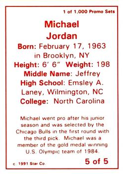 1997 1991 Star Michael Jordan (Unlicensed) - Blue / Red Border #5 Michael Jordan Back