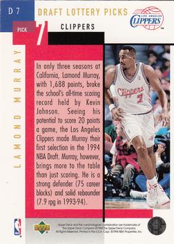 1994-95 Upper Deck - NBA Draft Lottery Picks 1994 #D7 Lamond Murray Back
