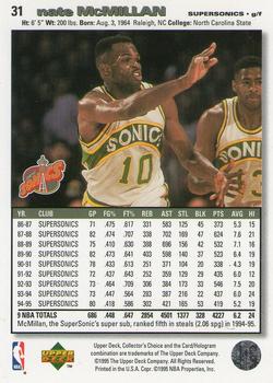 1995-96 Collector's Choice #31 Nate McMillan Back