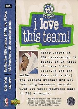 1995-96 Collector's Choice #381 Isaiah Rider Back