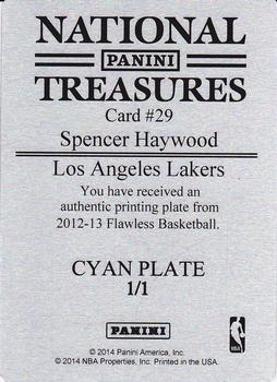 2013-14 Panini National Treasures - 2012-13 Panini Flawless - Memorable Marks Printing Plates Cyan #29 Spencer Haywood Back