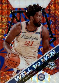 2019-20 Panini Mosaic - Will to Win Mosaic Reactive Blue #17 Joel Embiid Front
