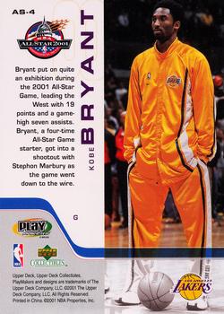 2001 Upper Deck Collectibles NBA PlayMakers 2001 All-Star Game #AS-4 Kobe Bryant Back