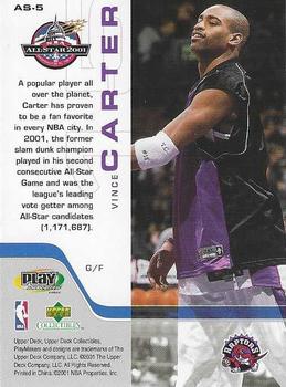 2001 Upper Deck Collectibles NBA PlayMakers 2001 All-Star Game #AS-5 Vince Carter Back