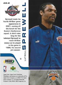 2001 Upper Deck Collectibles NBA PlayMakers 2001 All-Star Game #AS-2 Latrell Sprewell Back