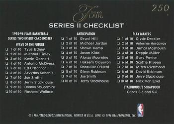 1995-96 Flair #250 Checklist: 208-250 and Inserts Back