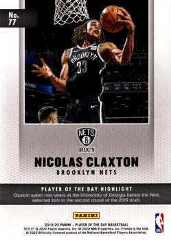 2019-20 Panini Player of the Day #77 Nicolas Claxton Back