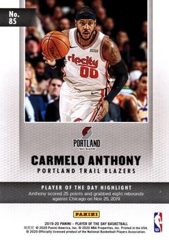 2019-20 Panini Player of the Day #85 Carmelo Anthony Back