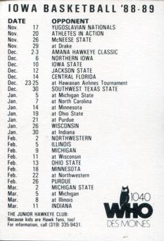 1988-89 Iowa Hawkeyes #NNO Brig Tubbs Back