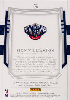 2019-20 Panini National Treasures - Rookie Patch Autographs Stars and Stripes FOTL #108 Zion Williamson Back