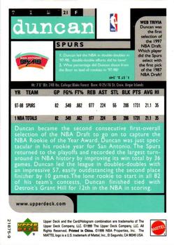 1999-00 Upper Deck Mattel NBA Super Stars Cards #NNO Tim Duncan Back