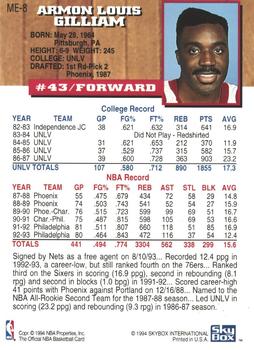 1993-94 Hoops McCain Ellio's New Jersey Nets #ME-8 Armon Gilliam Back