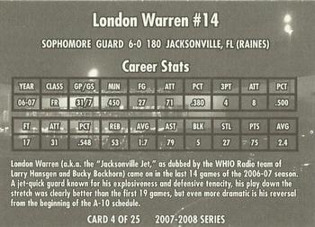 2007-08 National City Dayton Flyers #4 London Warren Back