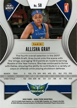 2020 Panini Prizm WNBA #58 Allisha Gray Back