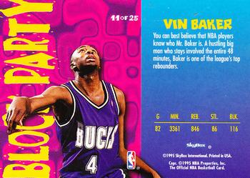 1995-96 Hoops - Block Party #11 Vin Baker Back