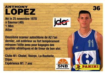 1993-94 Panini LNB (France) #36 Anthony Lopez Back