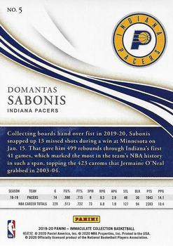 2019-20 Panini Immaculate Collection #5 Domantas Sabonis Back